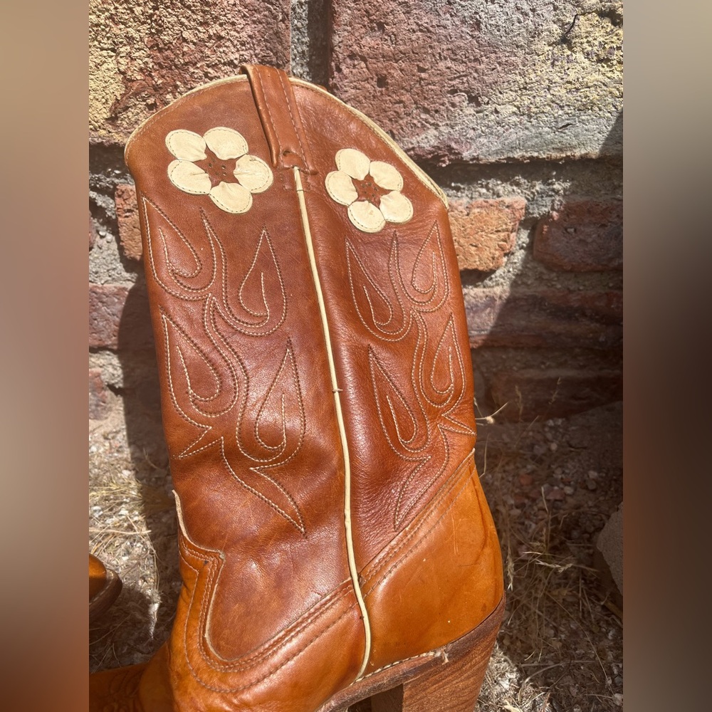 Vintage 1970s Acme Hibiscus Floral Cowboy Boots Size 8 Western Cowgirl Boots - Picture 10 of 14